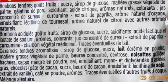Acidul"s Bonbons tendres, Caraels tendres ingredients label