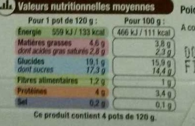 Crème dessert saveur chocolat nutrition facts table