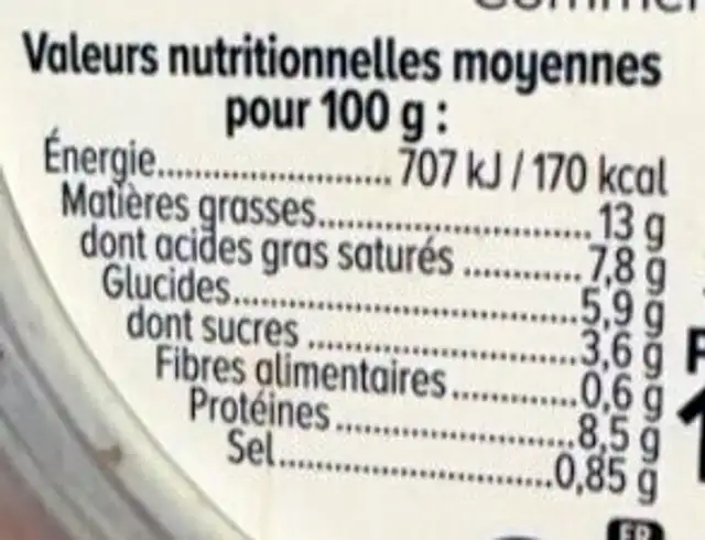 Tartinable à base de fromage de chèvre onctueux et de yaourt grec avecdes poivrons rouges déshydratés nutrition facts table