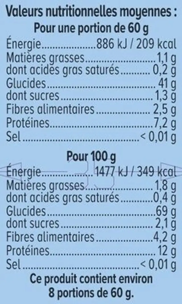 Graine couscous grains moyens étui de 500g ingredients label