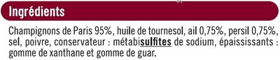 Champignons de Paris en persillade ingredients label
