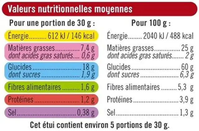 Tuiles goût paprika 170g ingredients label