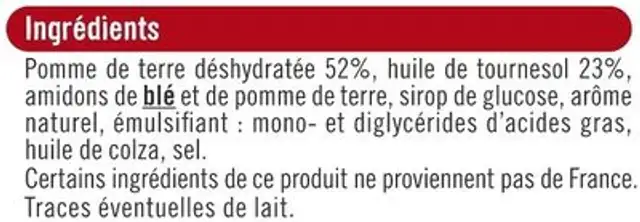 Tuiles goût paprika 170g nutrition facts table