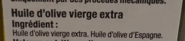 Huile d'olive Bouteille 50cL ingredients label