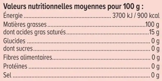 Huile d'arachide nutrition facts table