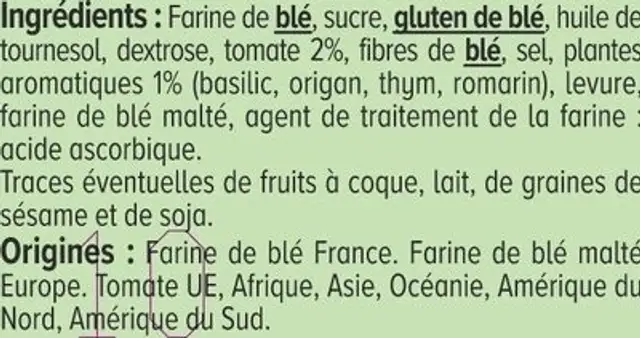 Mini toasts à tartiner saveur provençale - sachet 120g nutrition facts table