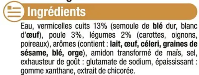 Soupe poule et vermicelles brique de 1l ingredients label