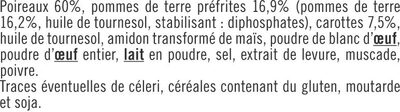 Palets légumes poireau, pomme de terre, carotte 300g nutrition facts table
