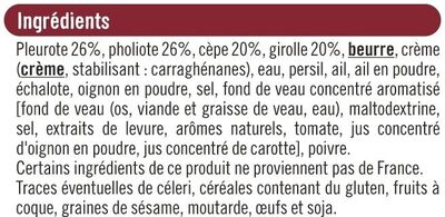 Poêlée de champignons à la forestière 300g nutrition facts table