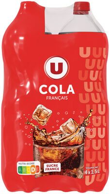 Boisson gazéifiée saveur cola avec sucre et édulcorant, 4x1,5L front packaging