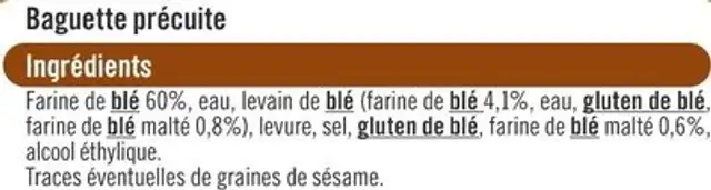 Baguette précuite sur four à pierre 250g nutrition facts table