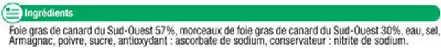 Bloc foie gras 30% IGP Sud Ouest ingredients label