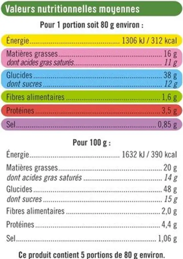 Galette des rois fourrée à la pomme 4/6 parts, 400g ingredients label