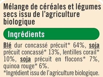 Mélange de céréales et légumes secs étui de 500g nutrition facts table