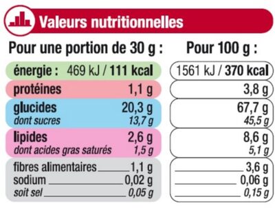 Mélange de fruits secs Cocktail Tropical - Sachet 500g nutrition facts table