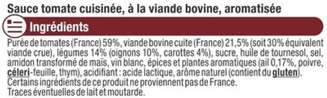 Sauce bolognaise plus de boeuf 420g nutrition facts table