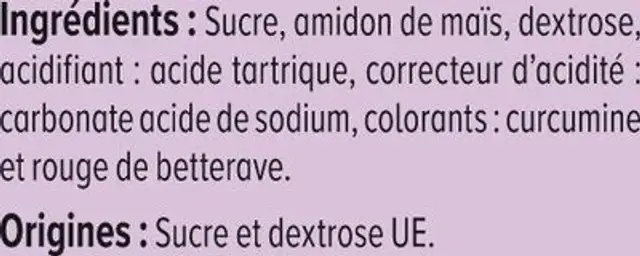 Bonbons Confiserie soucoupes acidulées en poudre sachet de 39g nutrition facts table