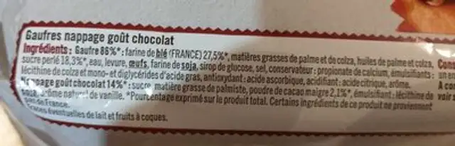 Gaufres liégeoises ingredients label