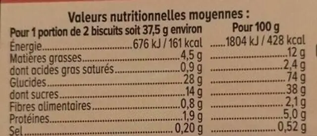 Tartelettes rondes saveur abricot, x8 150g nutrition facts table