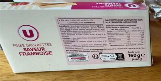 Fines gaufrettes saveur framboise, 160g nutrition facts table