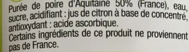 Fruit de chez nous - Poire d'Aquitaine ingredients label
