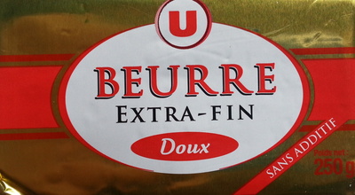 Beurre doux extra fin 82%MG, plaquette de 250g