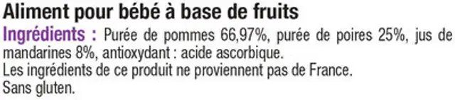Pots dessert pomme poire et mandarine, ingredients label