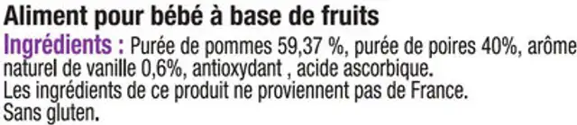 Pots pour bébé dessert pomme, poire et vanille ingredients label