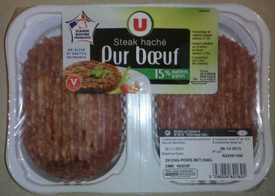 Steak haché, 15% Matière Grasse, France, VBF, 2 pièces - 250g