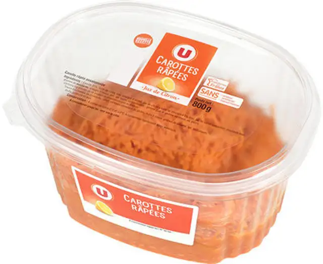Carottes râpées assaisonnées front packaging