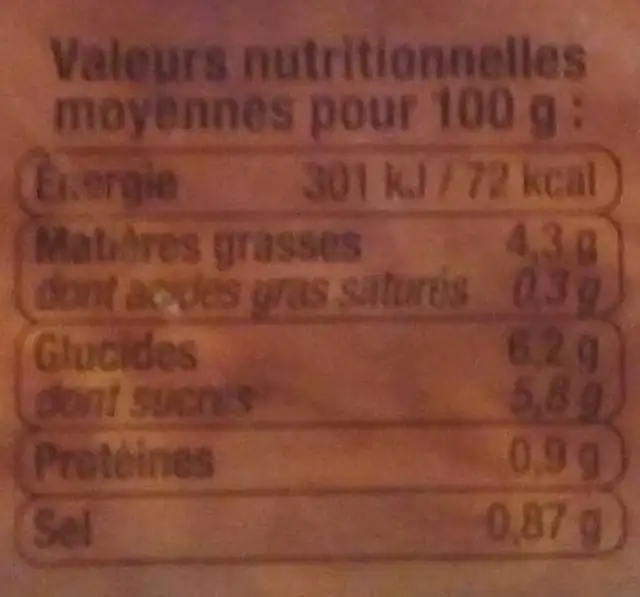 Carottes râpées assaisonnées nutrition facts table