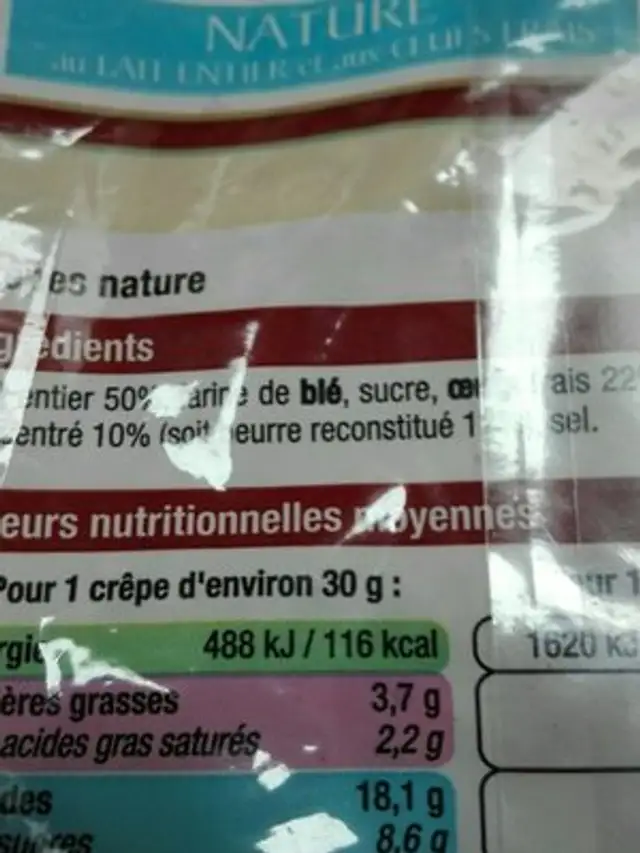 Crêpe Nature ingredients label
