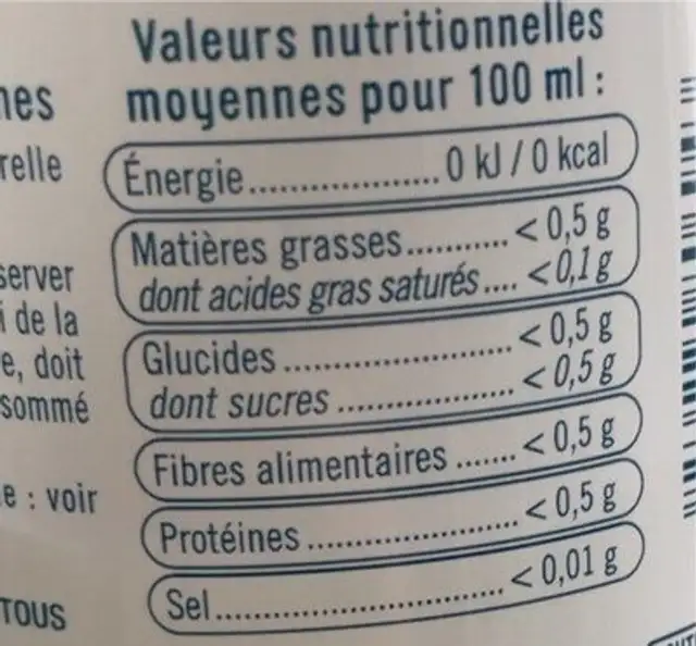 Petillante saveur agrumes nutrition facts table