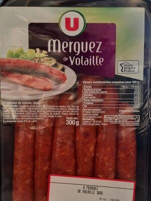 Merguez de volaille, 6 pièces, 300g front packaging