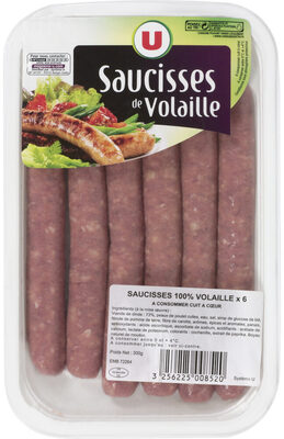 Saucisse de volaille nature, 6 pièces, 300g front packaging