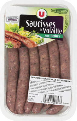 Saucisse de volaille aux herbes, 6 pièces, 300g front packaging