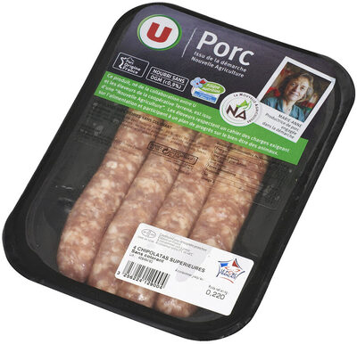 Chipolata supérieure gros grain France, 4 pièces, barquette de 220g front packaging