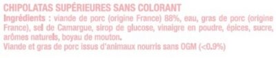 Chipolata supérieure gros grain France, 4 pièces, barquette de 220g ingredients label