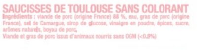 Saucisse toulouse gros grain France, 8 pièces, barquette, 1kg ingredients label
