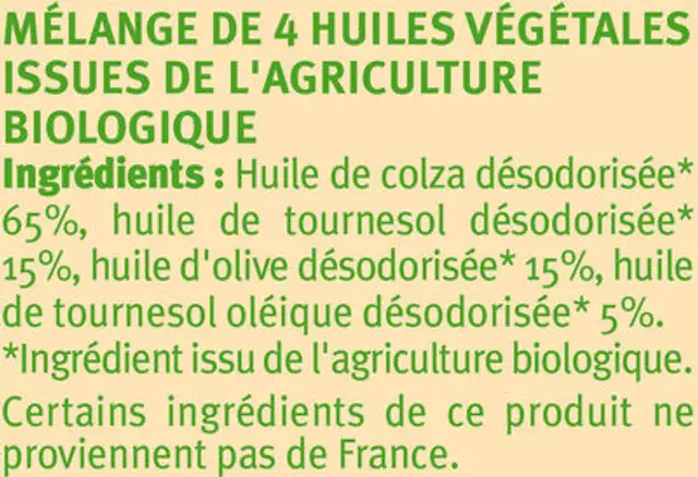 Mélange 4 Huiles Végétales ingredients label