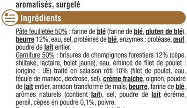 Paniers feuilletés poulet mélange forestier - 4x100g nutrition facts table