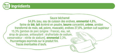 Endives au jambon sauce béchamel ingredients label