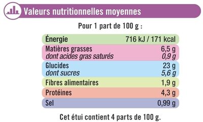 Tarte aux légumes du soleil 400g ingredients label