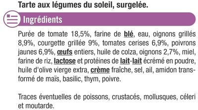 Tarte aux légumes du soleil 400g nutrition facts table