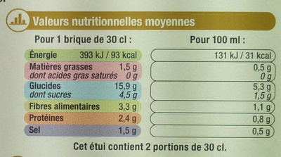 Velouté aux 7 légumes nutrition facts table