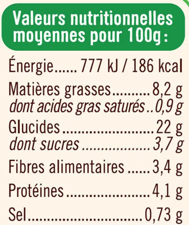 Taboulé à l'oriental bio nutrition facts table
