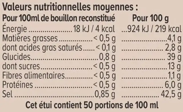 Bouillon de pot-au-feu dégraissé 10 cubes - 100g ingredients label