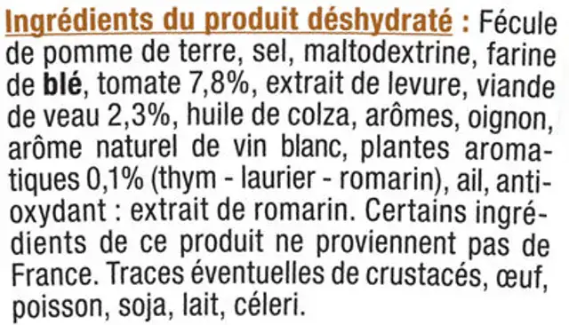 Fond de Veau ingredients label