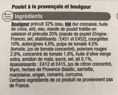 Poulet à la provencale ingredients label