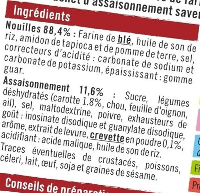 Nouilles cuisinées cup aux fruits de mer nutrition facts table